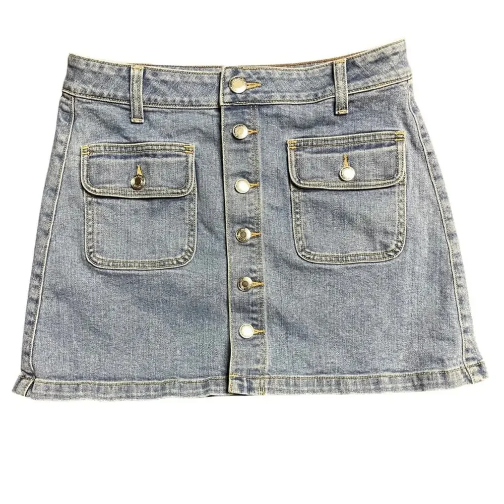 American Eagle jean skirt button front short denim stretch size 6